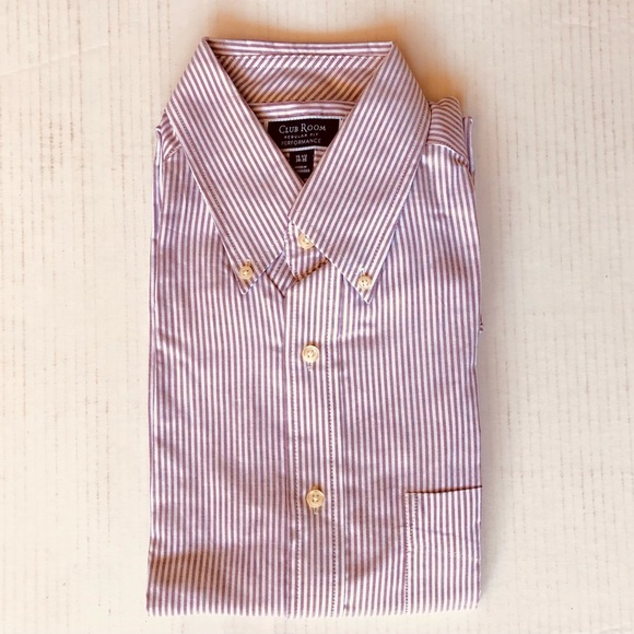 Club Room Men’s Regular Fit Burgundy/White Stripped Dress Shirt, 15 1/2- 34/35 - Picture 5 of 6
